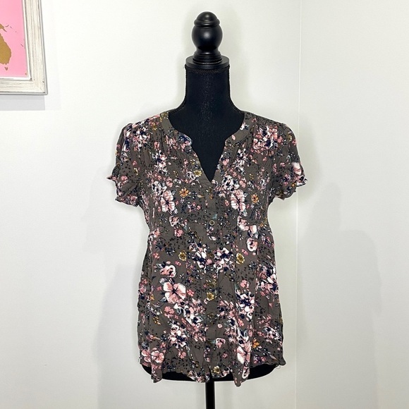 Knox Rose Brown Floral Short Sleeve Top - Picture 1 of 7